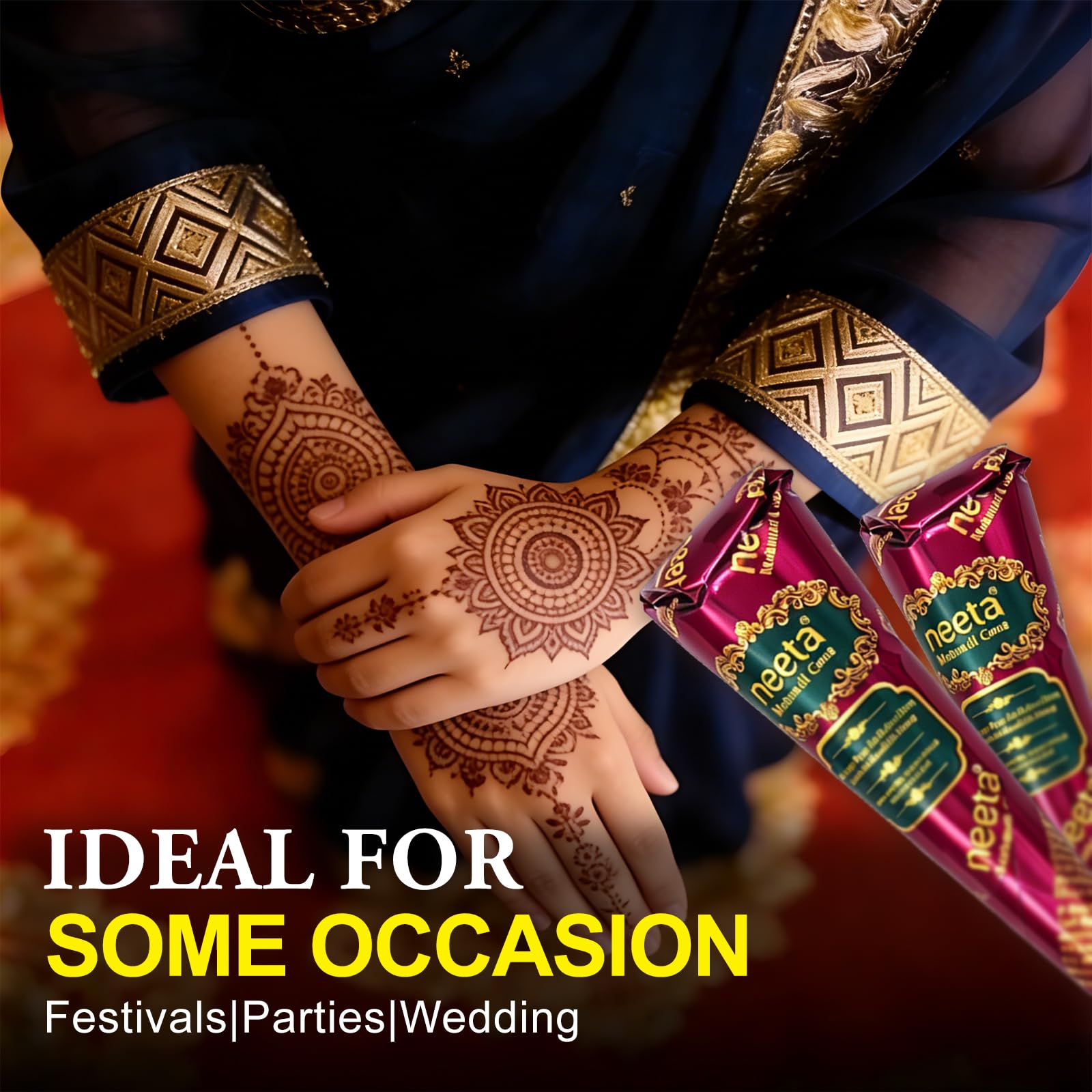 4 Pack Natural Mehendi Cone Henna Paste Temporary Tattoo Paste with 8pcs Tattoo Stencils| Each cone 25 grams | Indian Body Art Painting Drawing Tattoos Freckles (Reddish Brown Color)