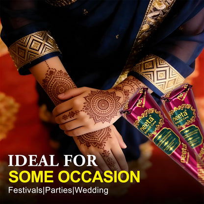 4 Pack Natural Mehendi Cone Henna Paste Temporary Tattoo Paste with 8pcs Tattoo Stencils| Each cone 25 grams | Indian Body Art Painting Drawing Tattoos Freckles (Reddish Brown Color)