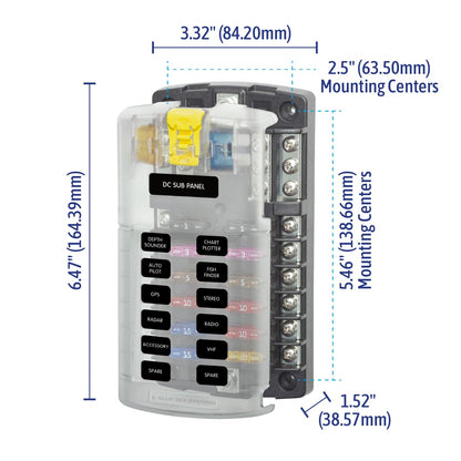Blue Sea Systems ST Blade Fuse Block - 12 Circuits with Negative Bus & Cover Blue Sea Systems