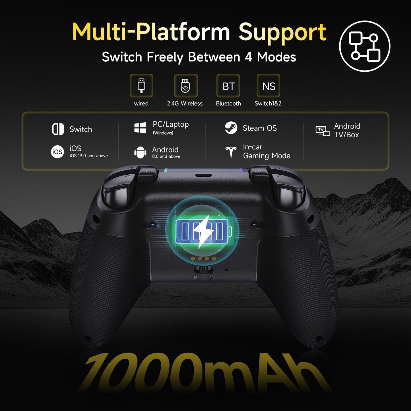 EasySMX X05 Pro Wireless PC Controller, Upgraded 2-Stage Triggers, Soft Click Buttons, Hall Joysticks, 1000Hz Polling, 8-Way D-Pad, 1000mAh Battery, Multi-Platforms Controller for PC/Switch/Android/iOS, Black
