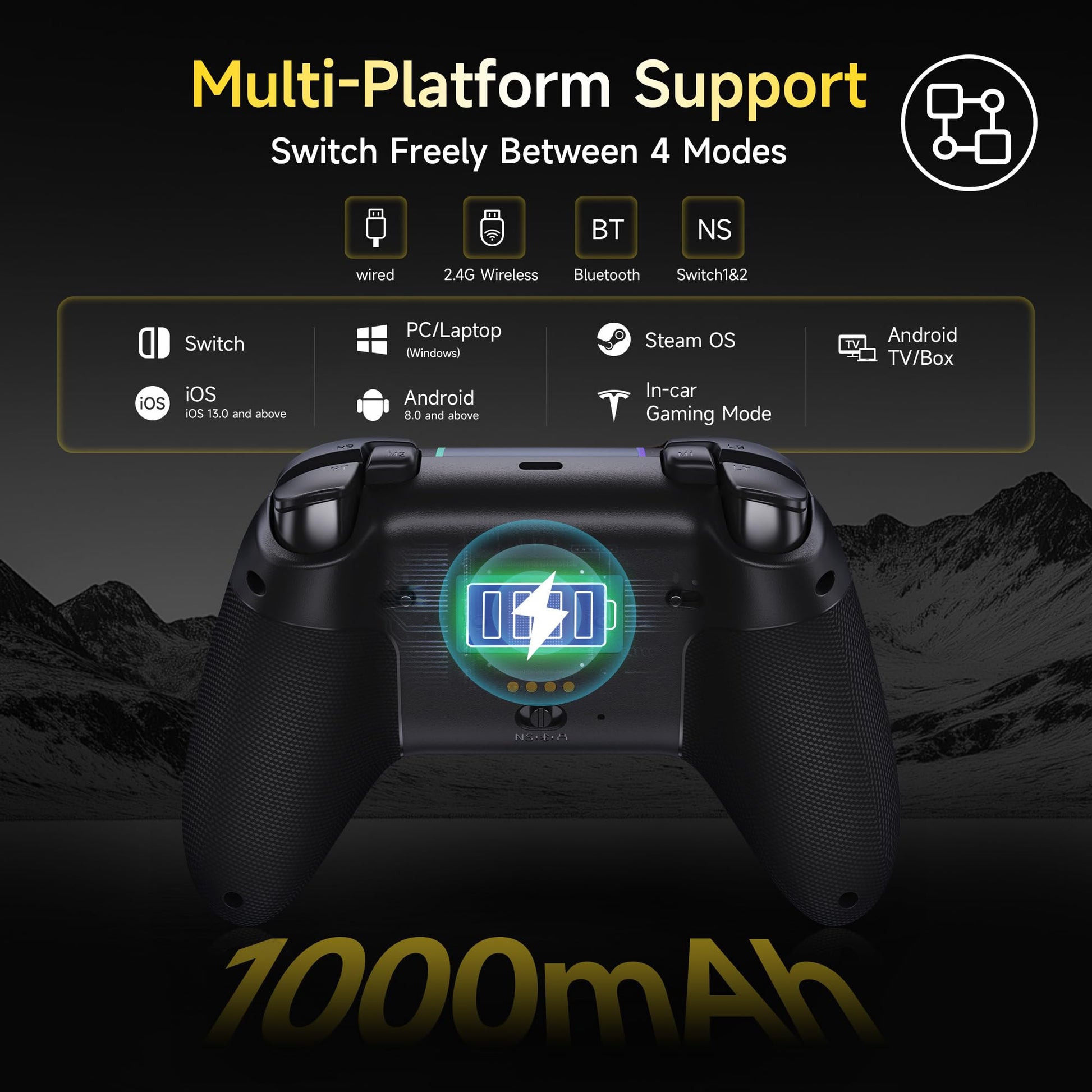 EasySMX X05 Pro Wireless PC Controller, Upgraded 2-Stage Triggers, Soft Click Buttons, Hall Joysticks, 1000Hz Polling, 8-Way D-Pad, 1000mAh Battery, Multi-Platforms Controller for PC/Switch/Android/iOS, Black