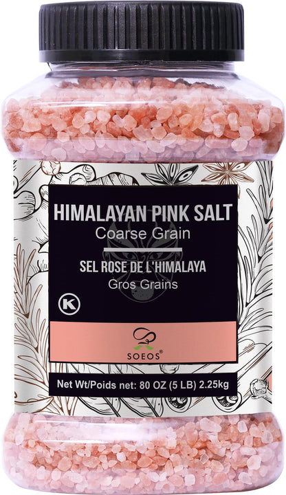Soeos Himalayan Pink Salt 80oz (2.25kg) - Coarse Grain, Pure Crystal for Grinders