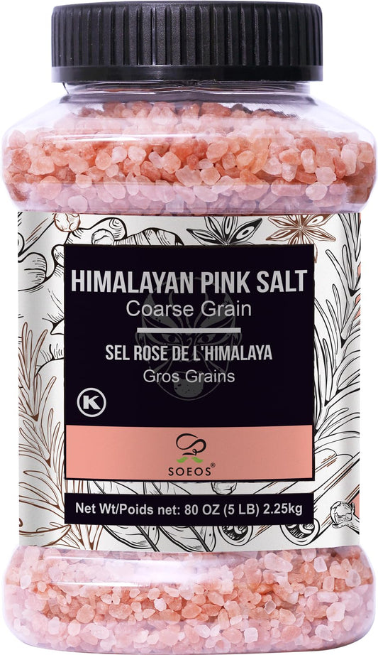 Soeos Himalayan Pink Salt 80oz (2.25kg) - Coarse Grain, Pure Crystal for Grinders