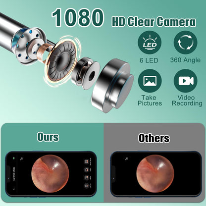 LMECHN Ear Wax Removal, Ear Cleaner with 7 Pcs Ear Set, Ear Wax Removal Tool Camera with 1080P Ear Otoscope & 6 LED Lights, Wireless Ear Pick for Ear Cleaning with 6 Ear Spoons Black