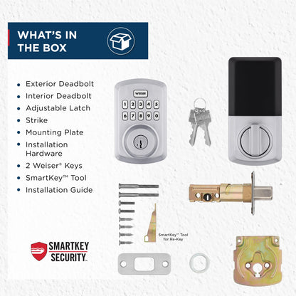Weiser Powerbolt 3 Satin Chrome Keyless Entry Door Lock/Deadbolt Lock, 10-Button Keypad Door Lock with Auto Lock and 12-Month Battery Life, Electronic Door Locks for Front Door, Home Décor 🍁 All In One Marketplace Canada