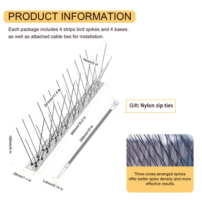 OFFO Bird Spikes with Stainless Steel Base, Durable Bird Repellent Spikes Arrow Pigeon Spikes Fence Kit for Deterring Small Bird, Crows and Woodpeckers, Covers 3.4 Feet(1.04m)