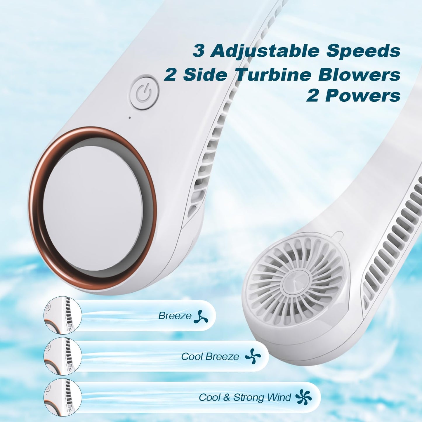 CIVPOWER Neck Fan: Portable Personal Neck Cooling Rechargeable Bladeless Fan - Hands Free 3 Speed 4000 mAh Battery USB Operated Wearable Headphone Design - for Men Women Outdoor Indoor (White) - Available at All In One Marketplace Canada