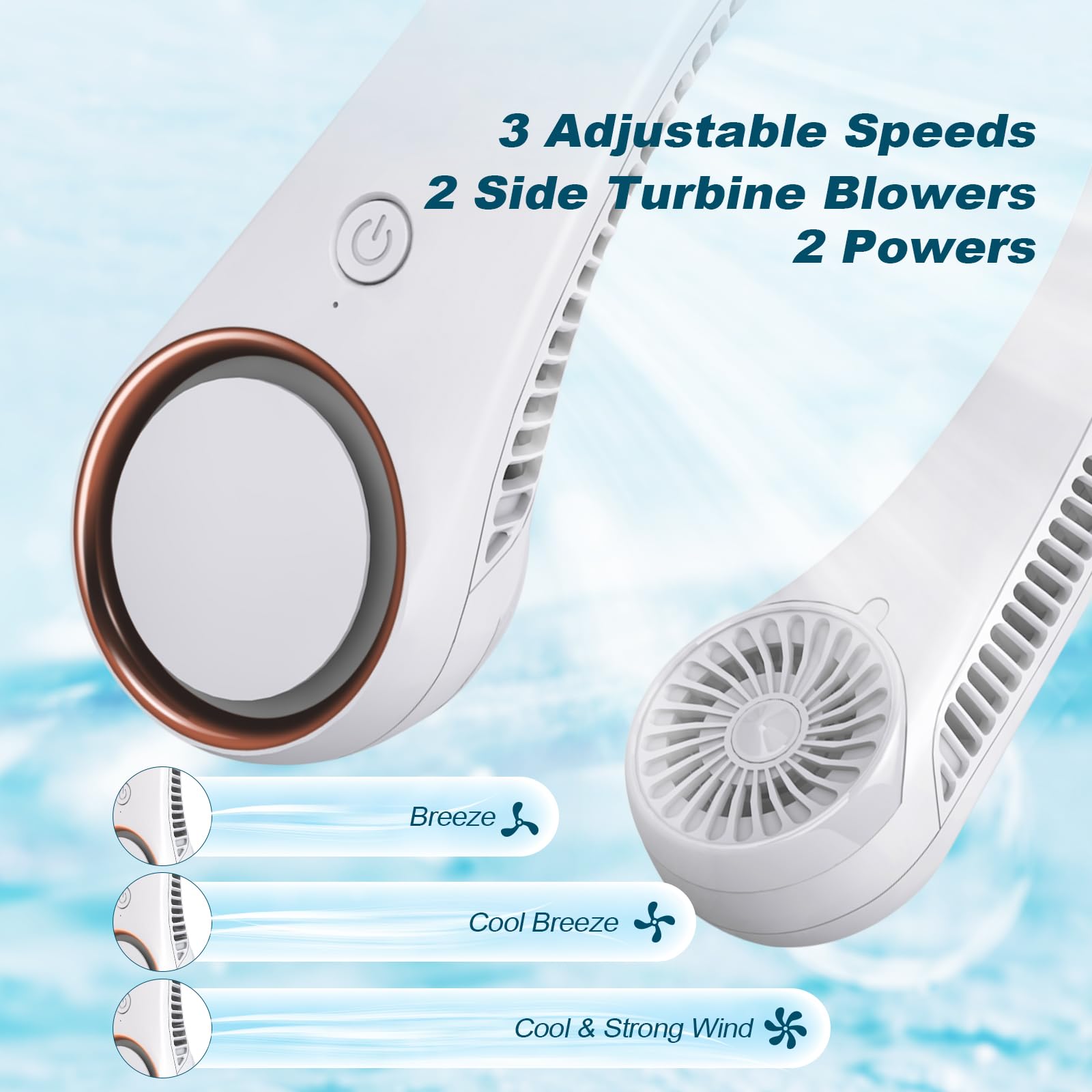 CIVPOWER Neck Fan: Portable Personal Neck Cooling Rechargeable Bladeless Fan - Hands Free 3 Speed 4000 mAh Battery USB Operated Wearable Headphone Design - for Men Women Outdoor Indoor (White) - Available at All In One Marketplace Canada