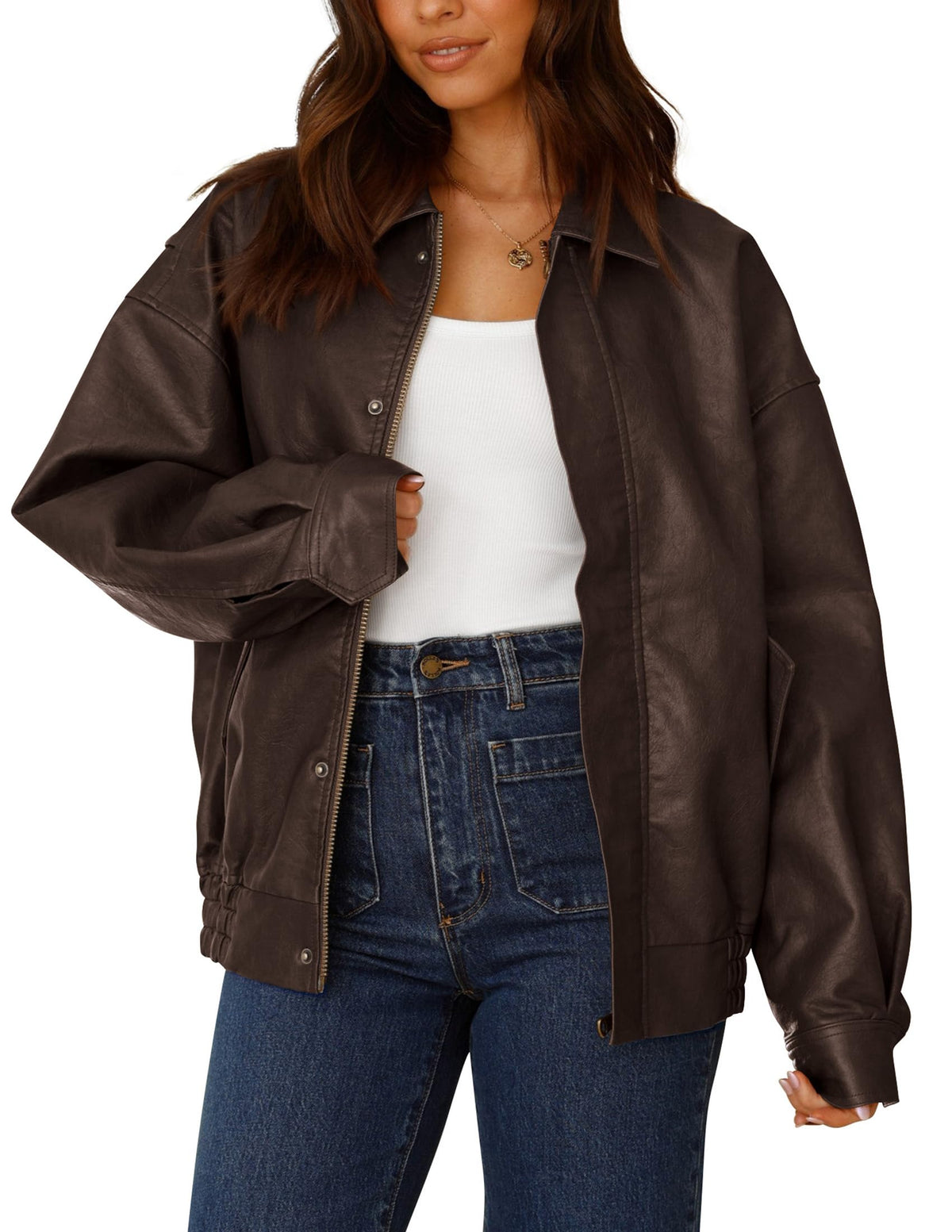 PRETTYGARDEN Women's Faux Leather Motorcycle Jackets Dark Coffee,L 🍁 All In One Marketplace Canada