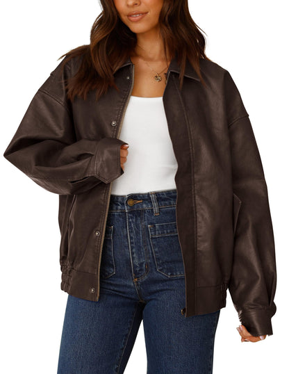 PRETTYGARDEN Women's Faux Leather Motorcycle Jackets Dark Coffee,L 🍁 All In One Marketplace Canada