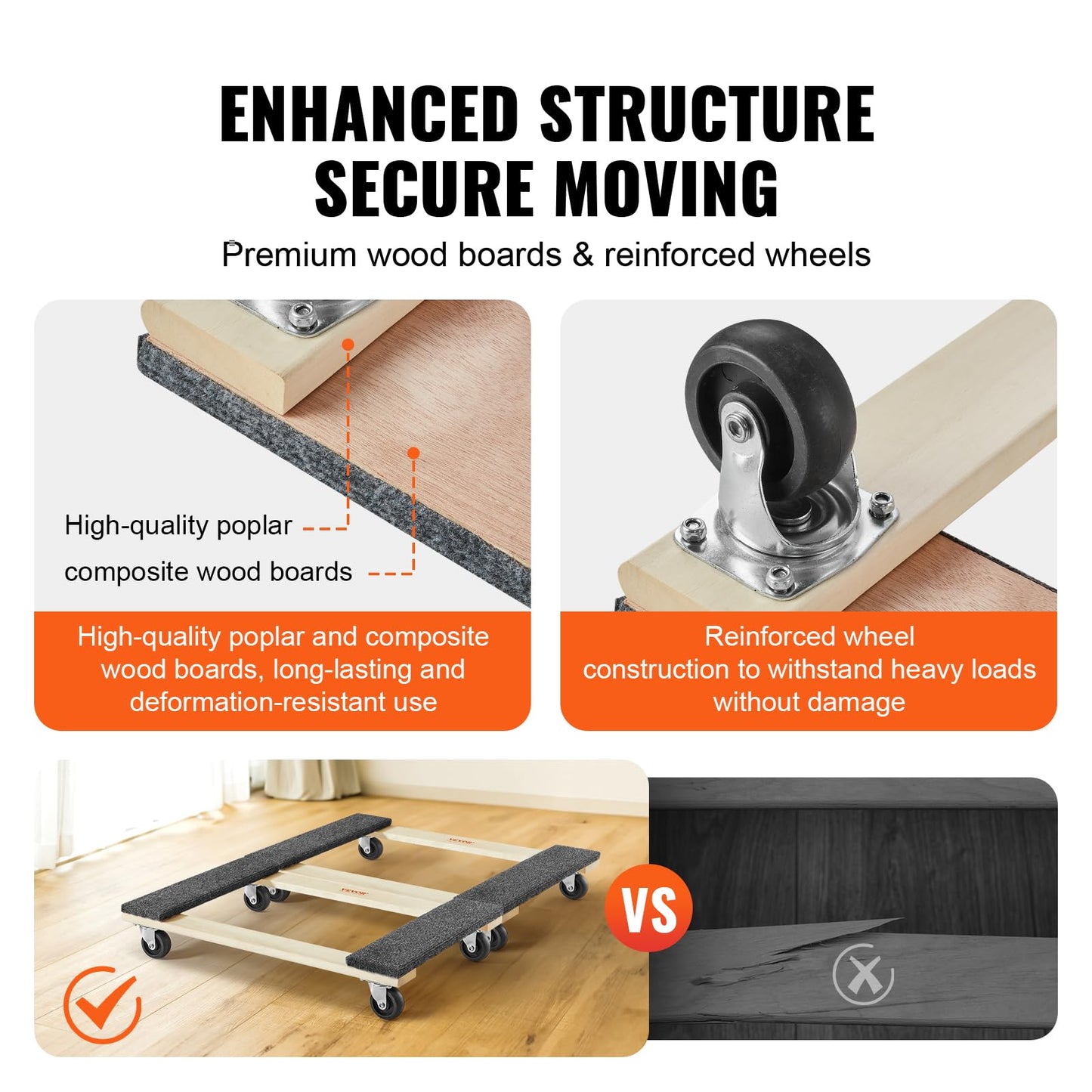 VEVOR Furniture Dolly, 1000 lbs Each Load Capacity, 2 Packs, 18" x 30", 8 x 3" PP Swivel Casters, Heavy Duty Hardwood Furniture Moving Dolly, Mover's Dolly, Moving Cart with Wheels for Heavy Furniture 🍁 All In One Marketplace Canada