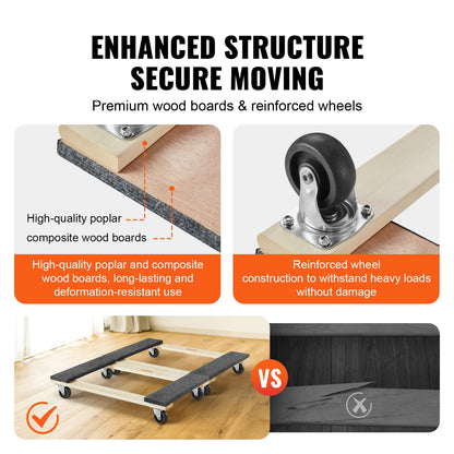 VEVOR Furniture Dolly, 1000 lbs Each Load Capacity, 2 Packs, 18" x 30", 8 x 3" PP Swivel Casters, Heavy Duty Hardwood Furniture Moving Dolly, Mover's Dolly, Moving Cart with Wheels for Heavy Furniture 🍁 All In One Marketplace Canada