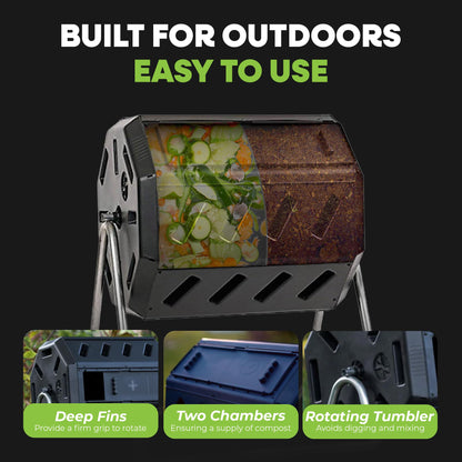 FCMP Outdoor IM4000 Dual Chamber Tumbling Composter Canadian-Made, 100% Recycled Resin - Outdoor Rotating Compost Tumbler Bin for Garden, Kitchen, and Yard Waste, Black (37 Gallon) FCMP Outdoor