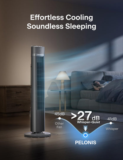 PELONIS Oscillating Tower Fan with Remote Control 40’’ Quiet Stand Up Fan with 3 Speed Settings and 3 Modes 15-Hour Timer LED Display for Bedroom Home Office Use, Black