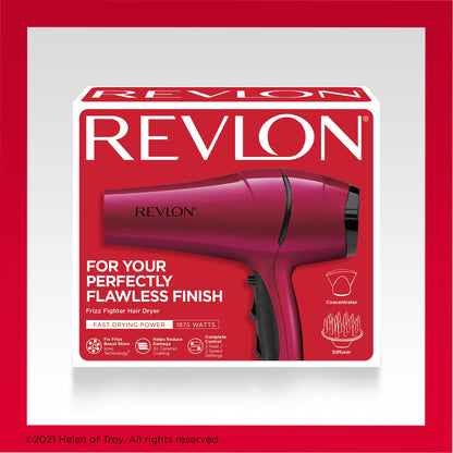 Revlon RVDR5191F Ionic Technology Ceramic Hair Dryer with Diffuser, Ionic, 3 Heat/2 Speed Settings, Powerful, Fast Drying, Less Frizz, Pink