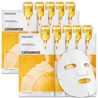 MEDIHEAL Ceramide Essential Face Mask - Moisturizing, Barrier Repair with Panthenol & Adenosine for Intense Hydration for Dry & Sensitive Skin, Face Mask for Women, Vegan, Korean Skincare (10 Sheets)
