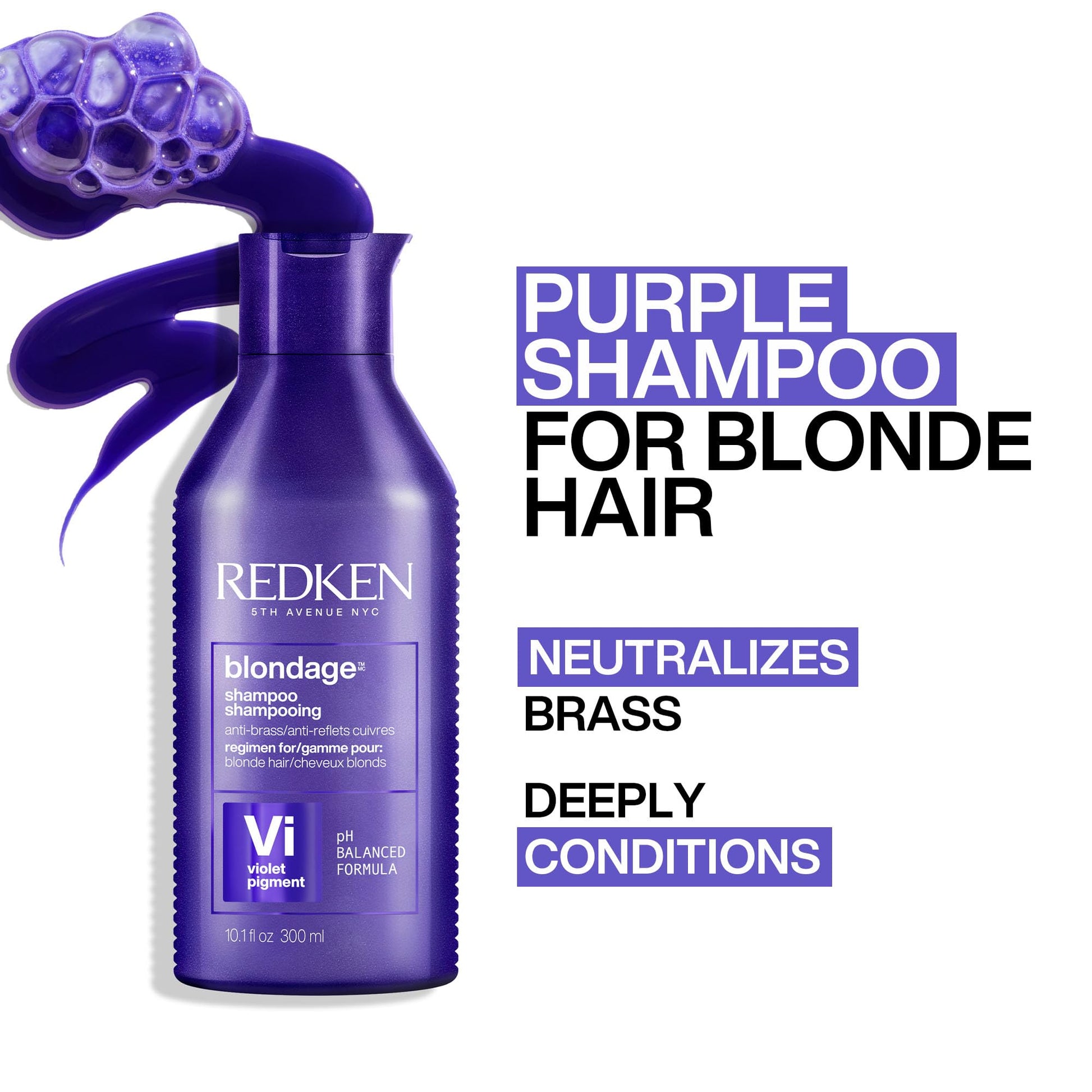 Redken Blondage Purple Toning Shampoo, Neutralizes Brassy Tones In Bleached Or Highlighted Hair, Anti-Brass Shampoo For Blonde Hair, 300ml - Available at All In One Marketplace Canada