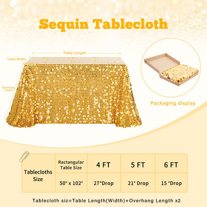 B-COOL Gold Sequin Tablecloth 50 x 102 Inch Payette Glitter Rectangle Table Cloth for Parties Wedding Birthday Halloween Fall Party Decoration