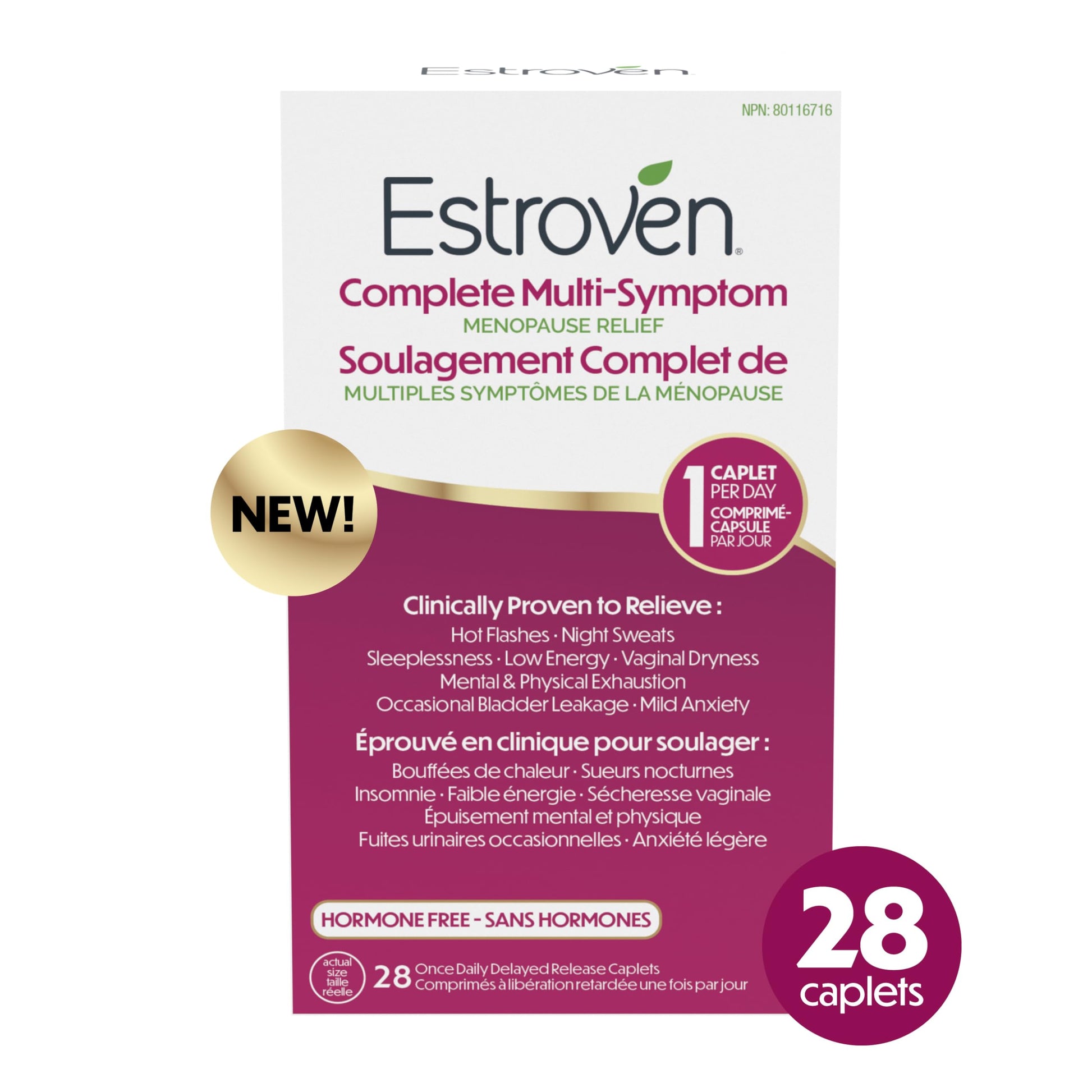 Estroven Complete Multi-Symptom Menopause Supplement for Women, 28 Ct., Clinically Proven Ingredient Provide Menopause Relief & Night Sweats & Hot Flash Relief* Drug-Free & Non-GMO - Available at All In One Marketplace Canada