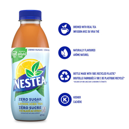 Nestea Naturally Flavoured, Zero Sugar Lemon Iced Tea, 473mL, 12 Count