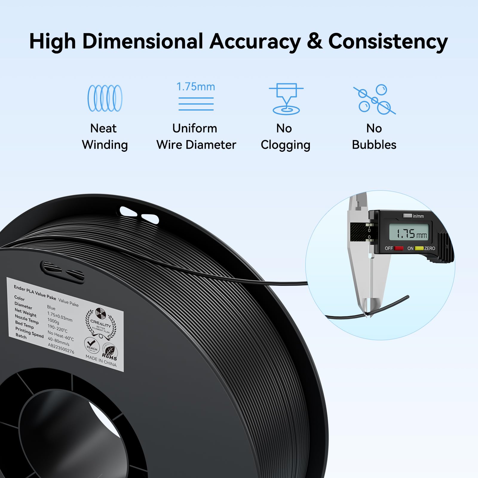 Filament 1.75mm 2 Packs for 3D Printing, Cost-Effective Ender PLA Filament 3D Printers, No-Tangling, Strong Bonding and Overhang Performance Dimensional Accuracy +/-0.02mm, White & Black