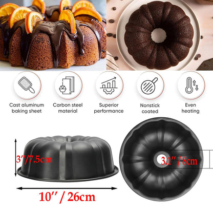 Cake Pans, 26cm/ 10'' Non-Stick Fluted Cake Pan, Heavy Duty Carbon Steel Tube Pan Baking Mold, Perfect Bakeware for Bavarois, Brownie, Jello, Flan, Meatloaf,Pudding (10'') 🍁 All In One Marketplace Canada
