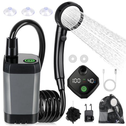 Portable Shower for Camping, [Long-Lasting] Spopal 6000mAh Rechargeable Camping Shower with Intelligent LED Display, 4 Spray Modes, IPX7 Waterproof Outdoor Shower Kit for Hiking, Travel, Car, Pet