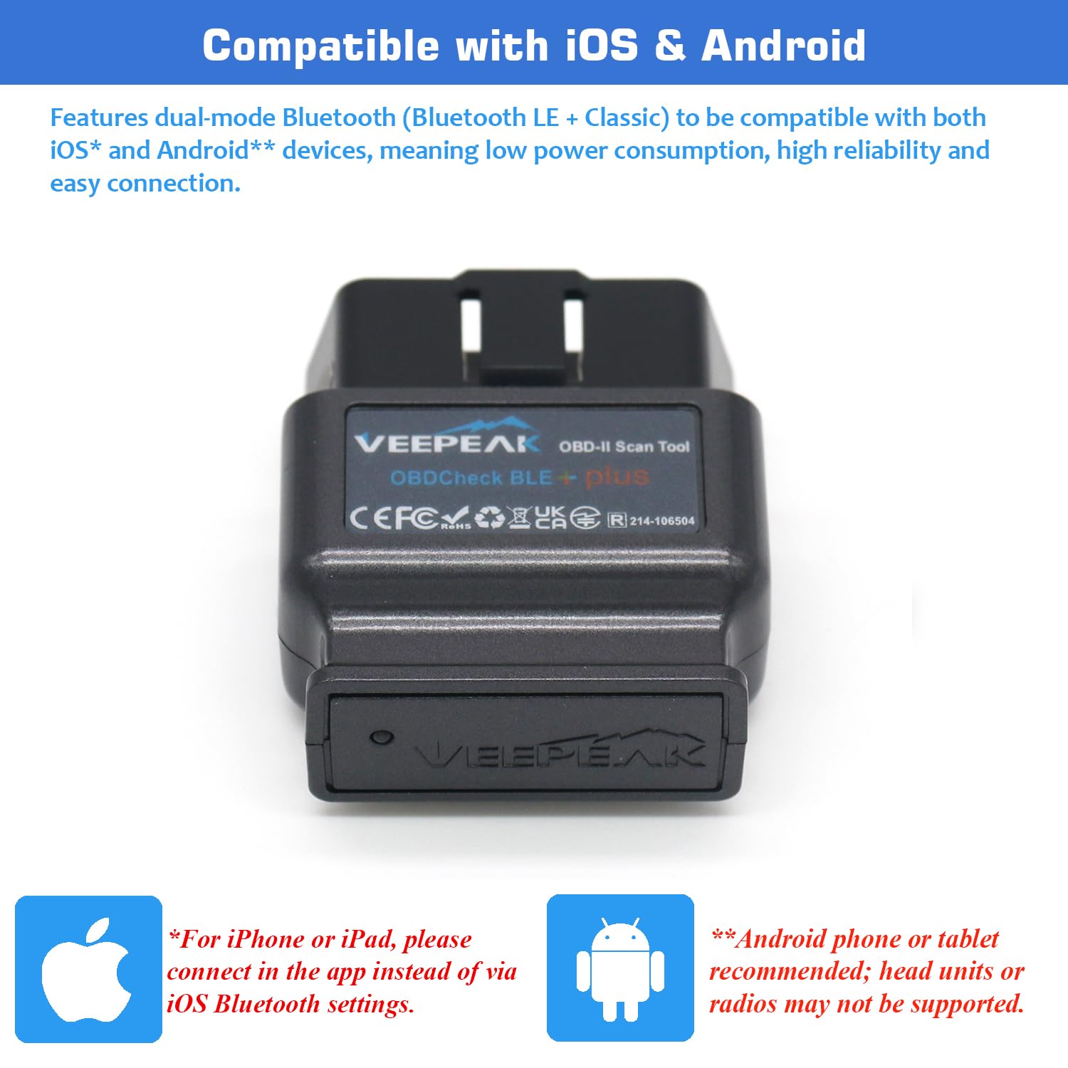 Veepeak OBDCheck BLE+ Bluetooth OBD II Scanner Car Check Engine Light Code Reader Auto Diagnostic Scan Tool for iOS & Android