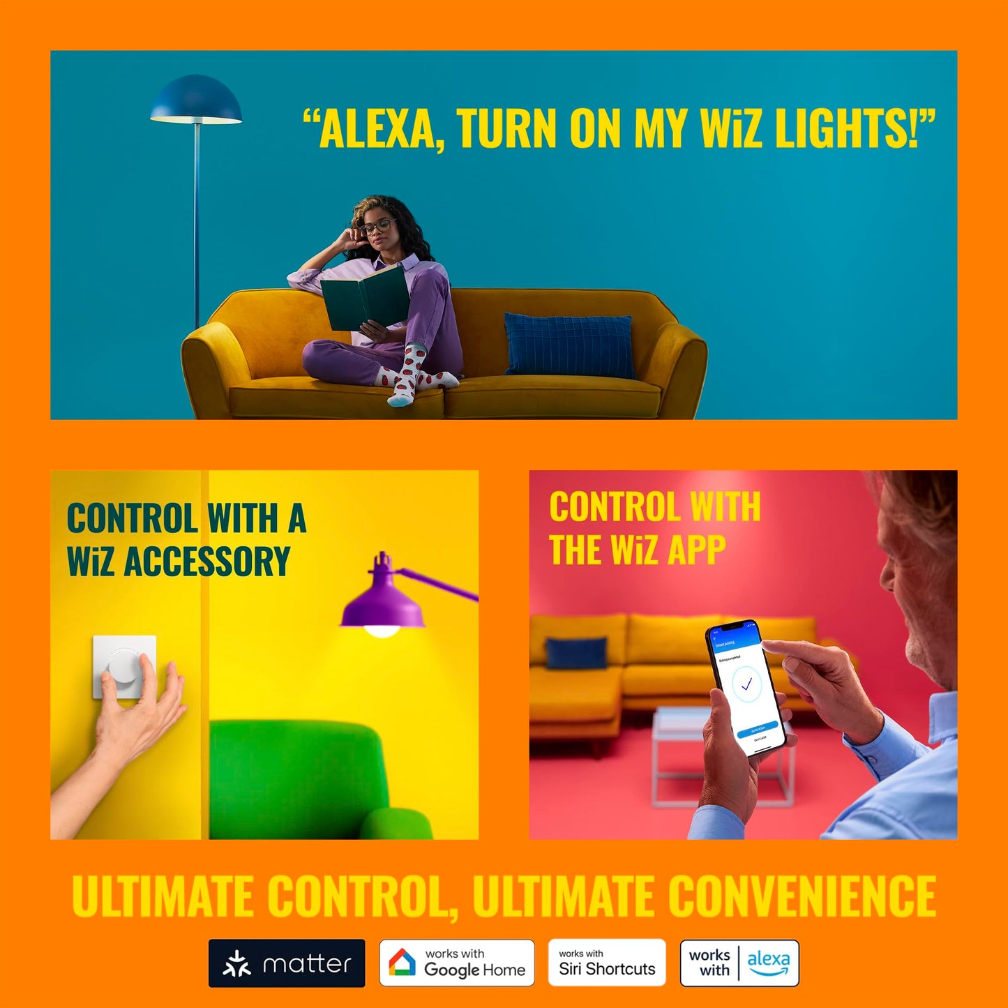 WiZ Connected 60W A19 LED Smart Light Bulbs - Connects to Your Wi-Fi - E26 Smart Bulb - Control with Voice or App + Activate with Motion - Matter Compatible - 3 Pack 🍁 All In One Marketplace Canada