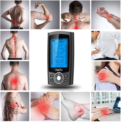 Belifu Dual Channel TENS EMS Unit 24 Modes Muscle Stimulator for Pain Relief Therapy, Electronic Pulse Massager Muscle Massager with 10 Pads, Dust-Proof Drawstring Storage Bag，Fastening Cable Ties - Available at All In One Marketplace Canada