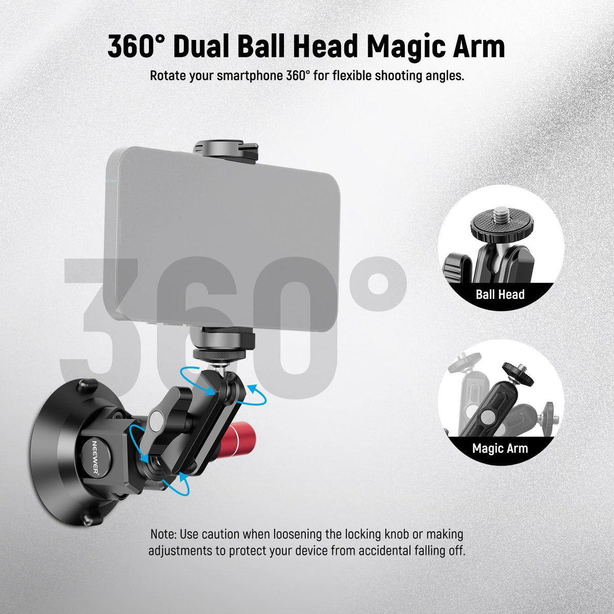 NEEWER 3" Suction Cup Camera Mount Bracket with Ball Head Magic Arm, CA104