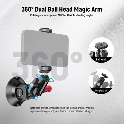 NEEWER 3" Suction Cup Camera Mount Bracket with Ball Head Magic Arm, CA104