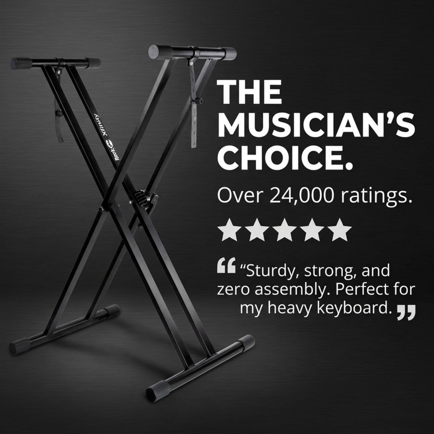 RockJam Xfinity Heavy-Duty, Double-X, Pre-Assembled, Infinitely Adjustable Piano Keyboard Stand with Locking Straps