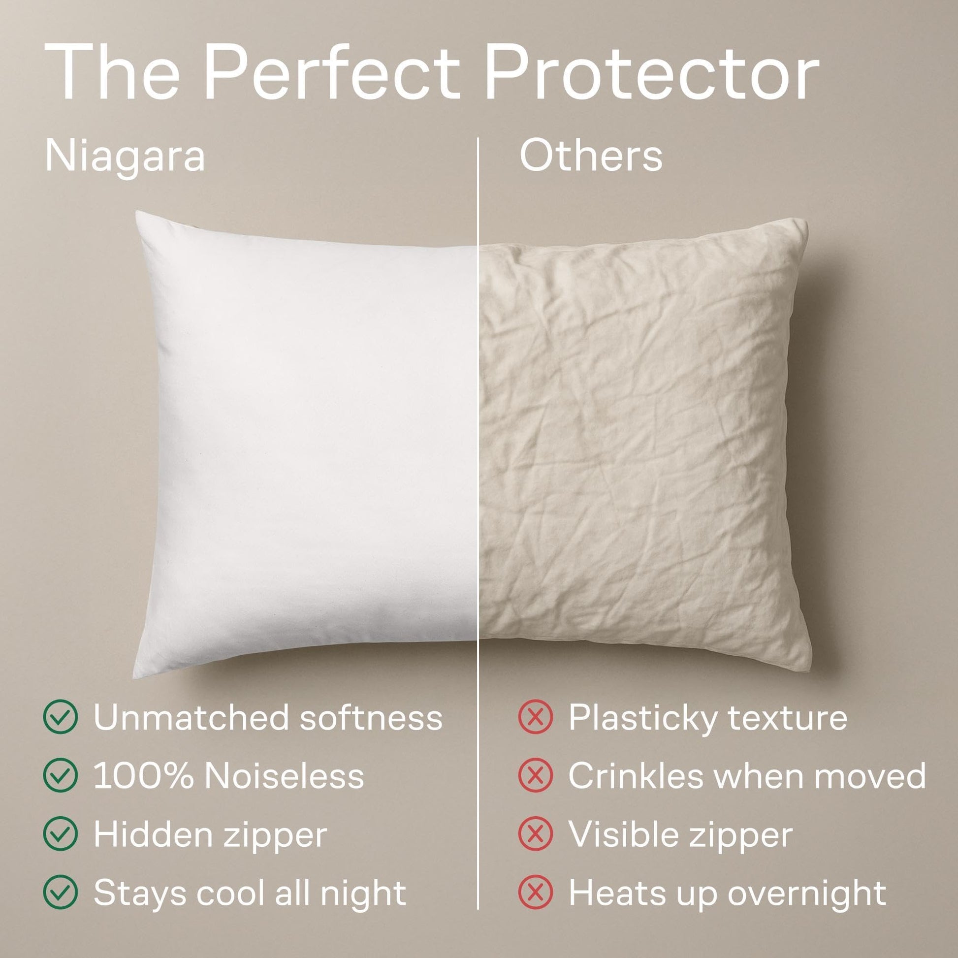 Niagara 4 Pack of Pillow Protectors with Zipper, Effective Dust Protection, Quiet, Stay in Place Pillow Covers, Breathable Case for Pillow Lifespan Extension, White (Standard) - Available at All In One Marketplace Canada