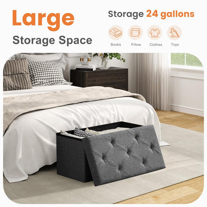 Sweetcrispy Folding Storage Ottoman Bench, Light Grey, Entryway Bench for Living Room, Ottomans with Storage for Bedroom, Heavy Duty 660 lbs Load Capacity, Linen Footrest Seat Sweetcrispy