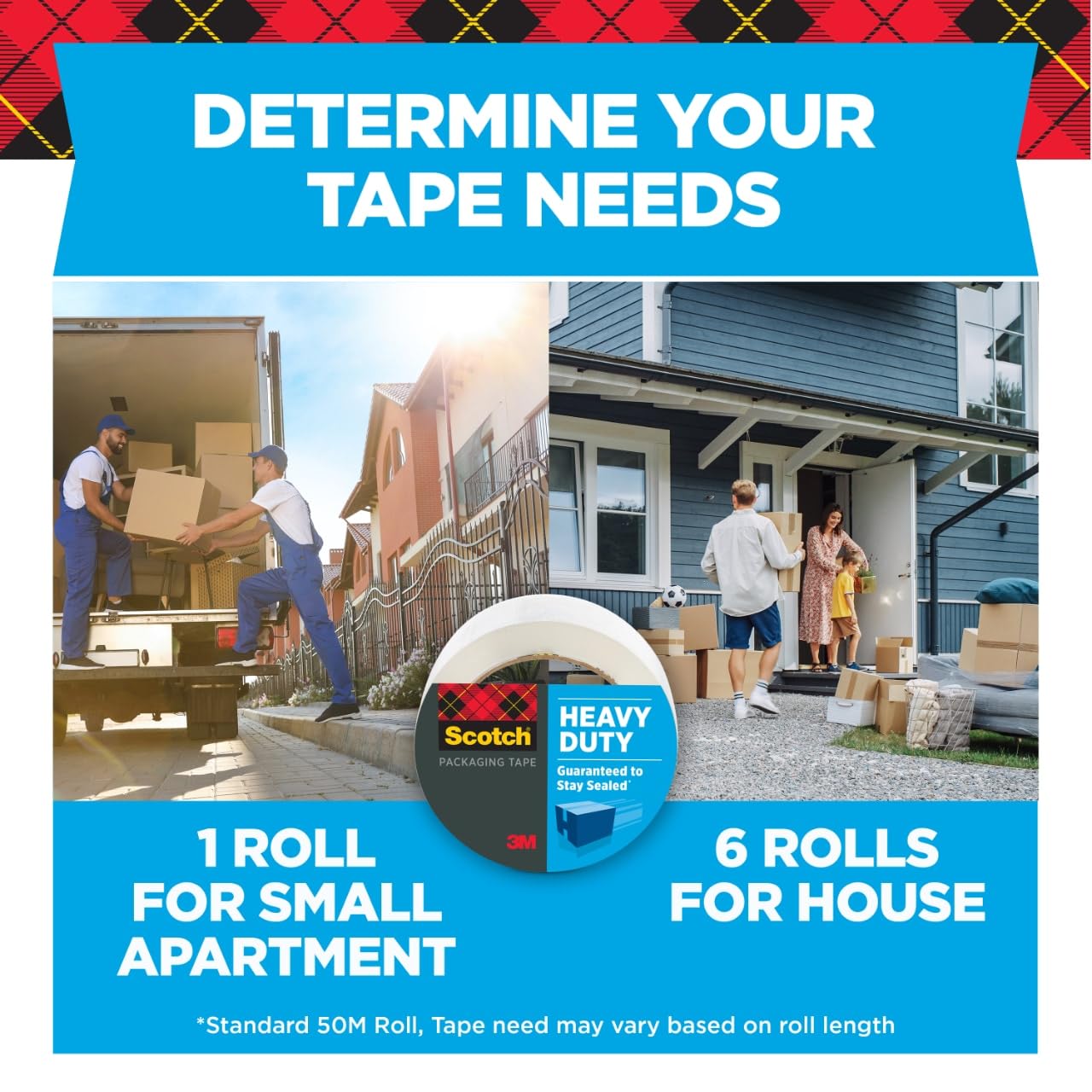Scotch Packing Tape Heavy Duty Shipping Tape, 1.88" x 50m, 6 Rolls Scotch
