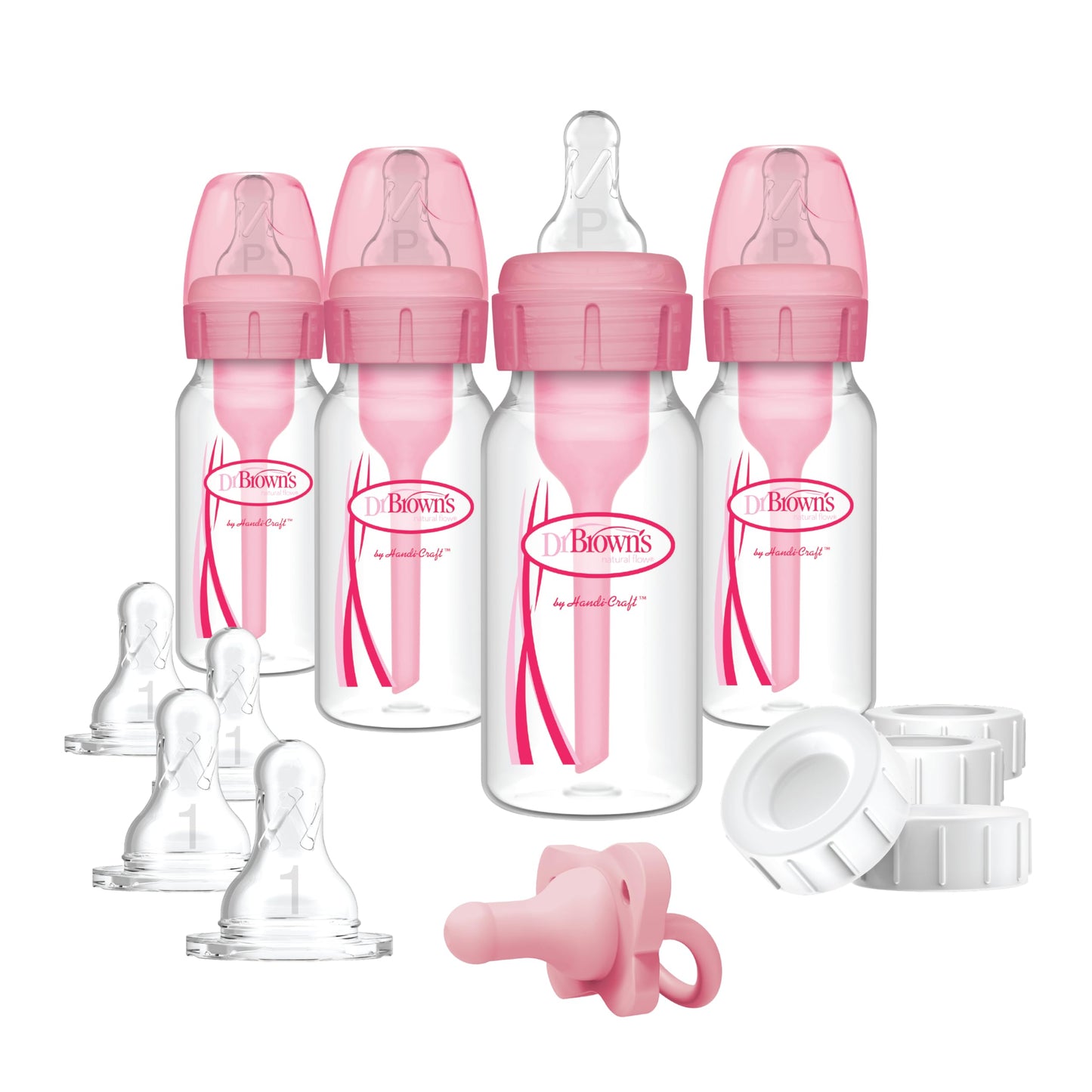 Dr. Brown's Options+ Slow Flow Preemie and Newborn Anti-Colic Bottle Set with 4oz Bottles and HappyPaci - Pink 🍁 All In One Marketplace Canada
