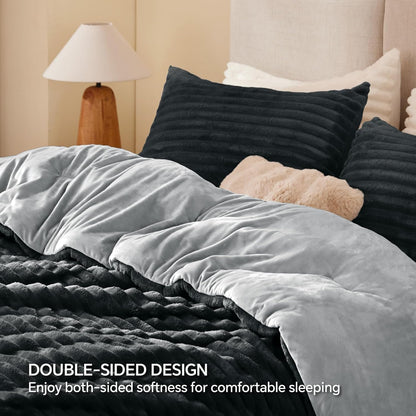 BEDELITE Fleece Queen Comforter Set, Soft Fluffy Bedding Set, Black 🍁 All In One Marketplace Canada