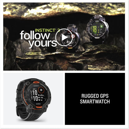 Garmin Instinct® 3 45mm, Solar Charged Display, Rugged Outdoor GPS Smartwatch, Metal-Reinforced Bezel, Built-in Flashlight, Black Garmin