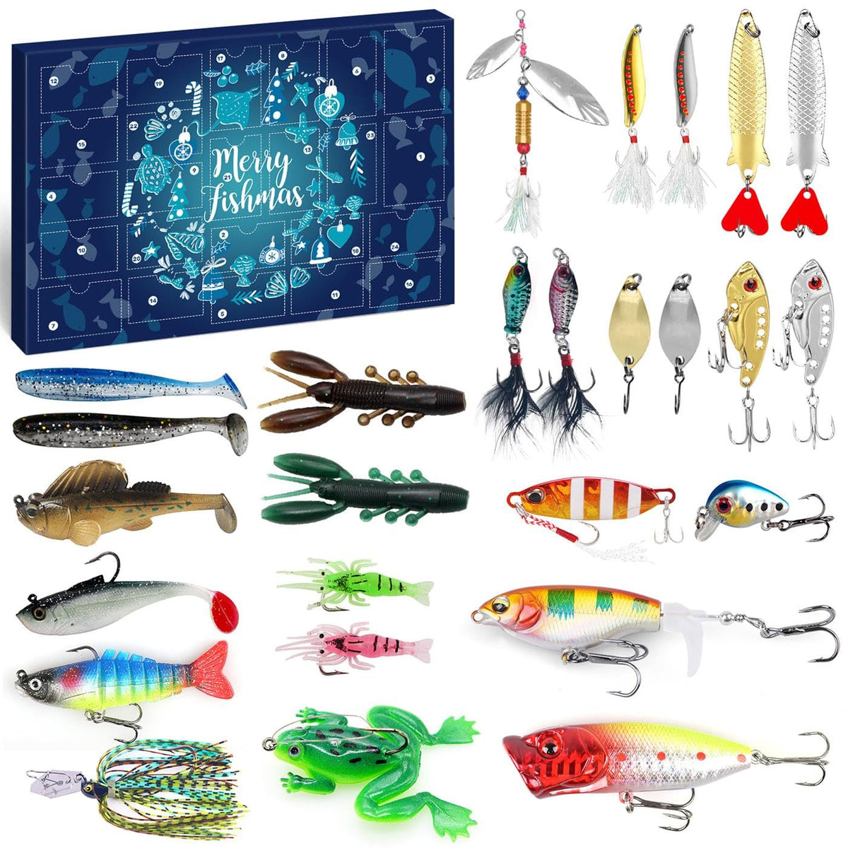 MOVINPE Fishing Advent Calendar for Adult Men Teen,24 Days Christmas Countdown Fishing Premium Lures Set for Fishing Lovers 🍁 All In One Marketplace Canada