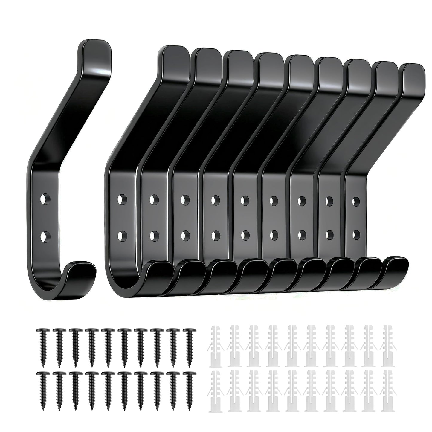 susswiff 10-Pack Coat Hook for Hanging, 10KG (Max), Stainless Wall Hooks for Towel, Hat, Backpack, Key, Clothes, Wall Mounted Coat Hanger for Closet, Black 10 CM - Available at All In One Marketplace Canada
