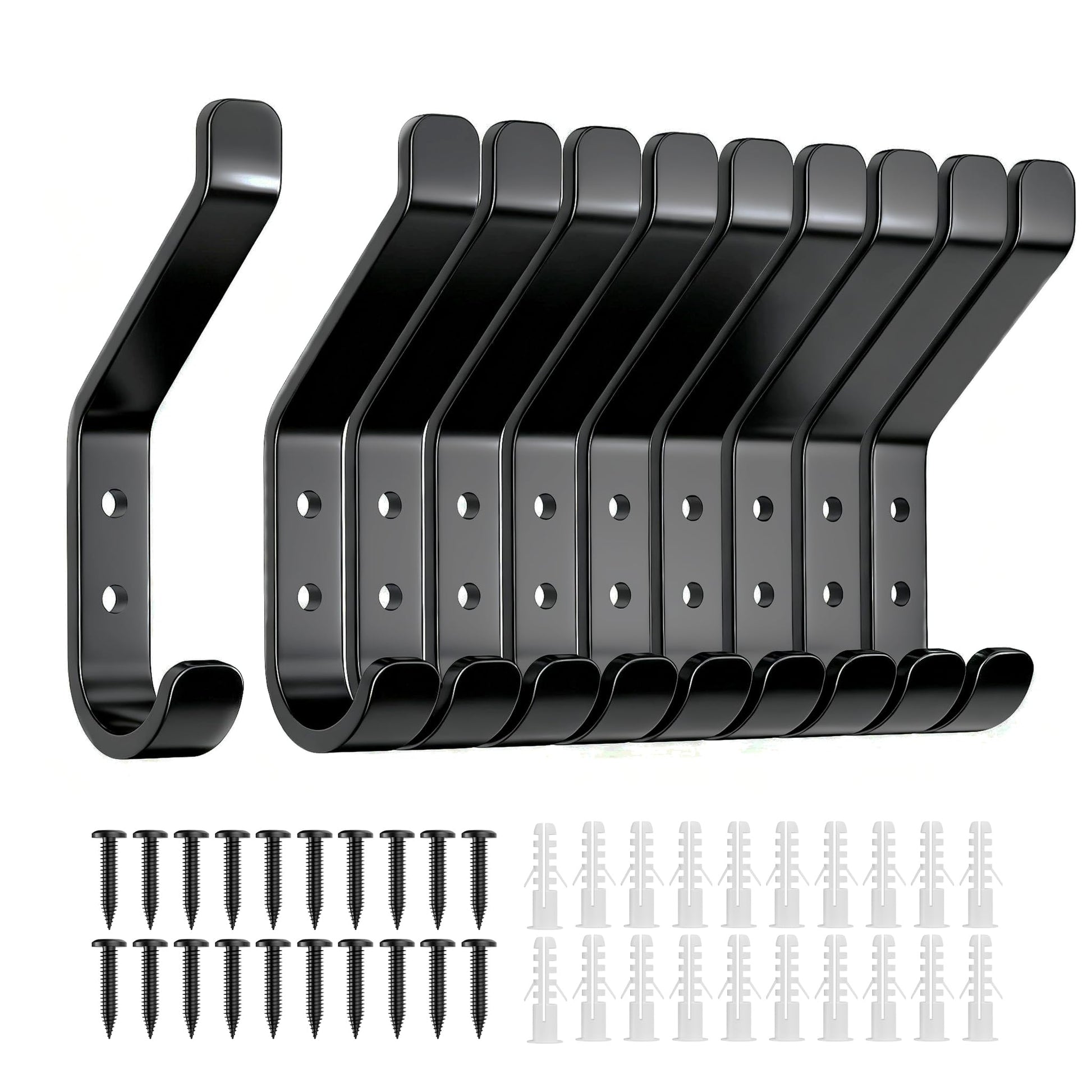 susswiff 10-Pack Coat Hook for Hanging, 10KG (Max), Stainless Wall Hooks for Towel, Hat, Backpack, Key, Clothes, Wall Mounted Coat Hanger for Closet, Black 10 CM - Available at All In One Marketplace Canada