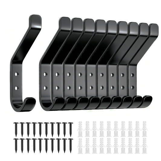 susswiff 10-Pack Coat Hook for Hanging, 10KG (Max), Stainless Wall Hooks for Towel, Hat, Backpack, Key, Clothes, Wall Mounted Coat Hanger for Closet, Black 10 CM - Available at All In One Marketplace Canada