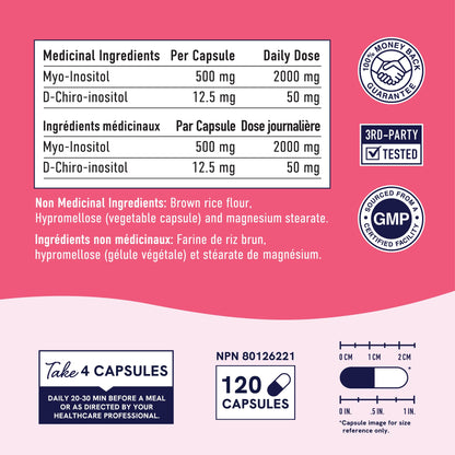 Inositol | Hormone Balance for Women | Myo-Inositol & D-Chiro | Ideal 40:1 Ratio | Myoinositol 2000mg, D Chiro 50mg | Regulate Menstrual Cycle & Support Ovarian Health | 120 Ct (1 Month Supply)