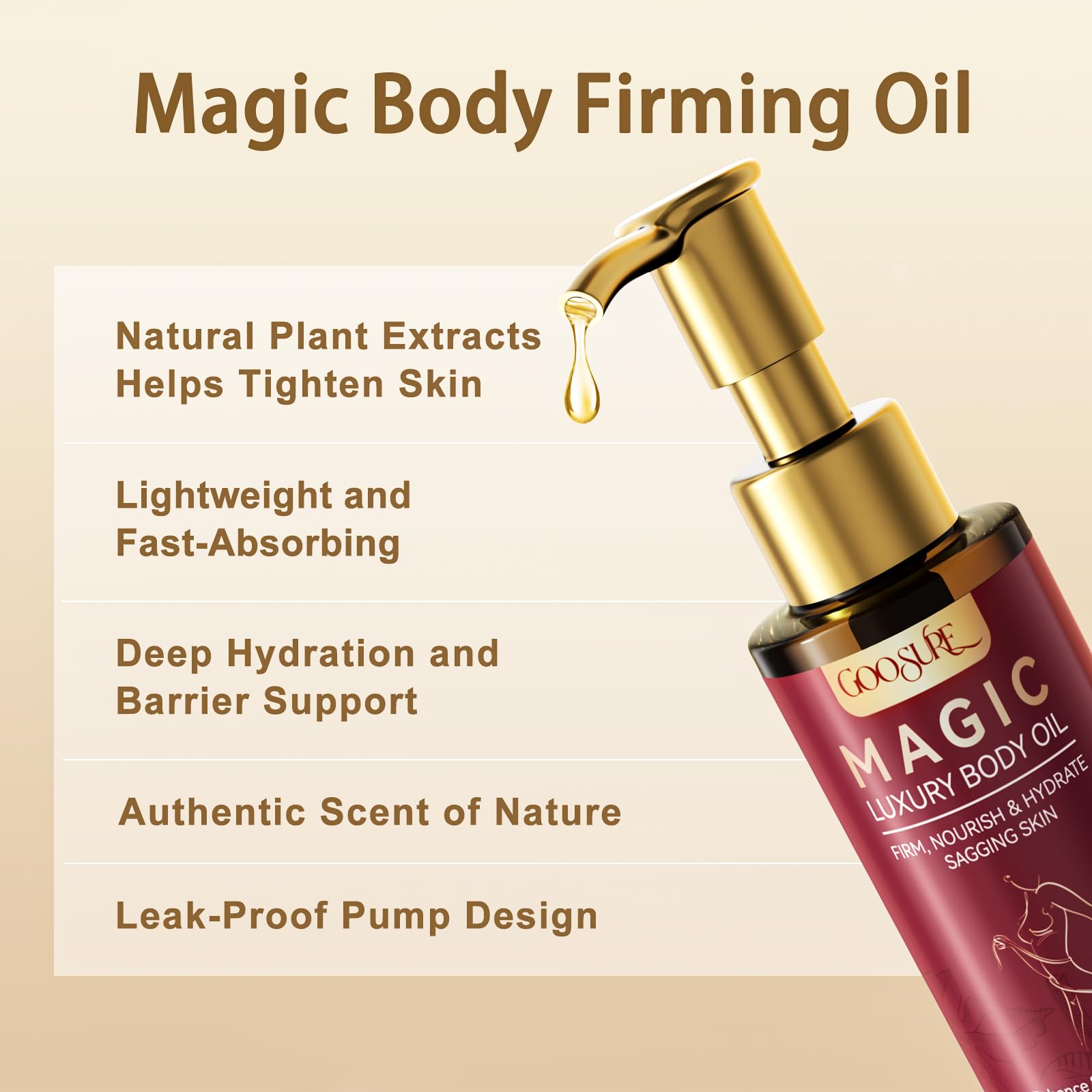 Magic Body Firming Oil, Natural Botanicals Firming Body Massage Oil, Fast Absorbing with Cactus Extract & Camellia, Vitamin E, Moisturizer & Hydrating Body Oil with Abdomen&Legs& Full Body, 4.06 Fl oz - Available at All In One Marketplace Canada