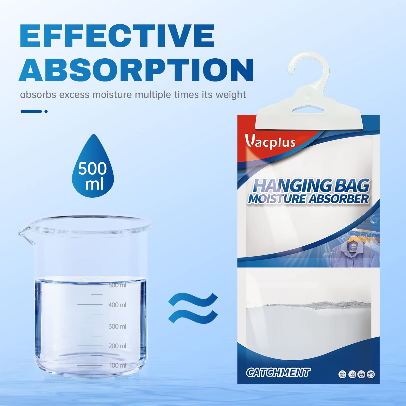 Vacplus Moisture Absorbers Packets, Fragrance Free 10 Pack, Humidity Packs, Dessicant Packets, Hanging Closet Dehumidifier Bags, Dehumidifier for Bathroom, Blue, 30.0 x 16.0 cm - Available at All In One Marketplace Canada