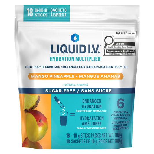 Liquid I.V. - Hydration Multiplier Electrolyte Drink Mix for Everyday - Hydration with Mango Pineapple flavour and Zero Sugar (18 sticks)
