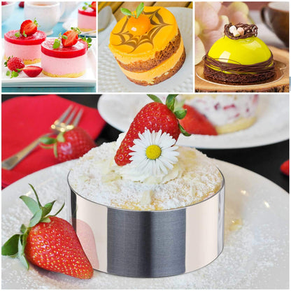HULISEN Round Cake Ring Mold, Stainless Steel 3 inch Dessert Mousse Molds with Pusher & Lifter Cooking Rings, Tuna Tartare Mold (Include 4 Rings and 1 Pusher) 🍁 All In One Marketplace Canada