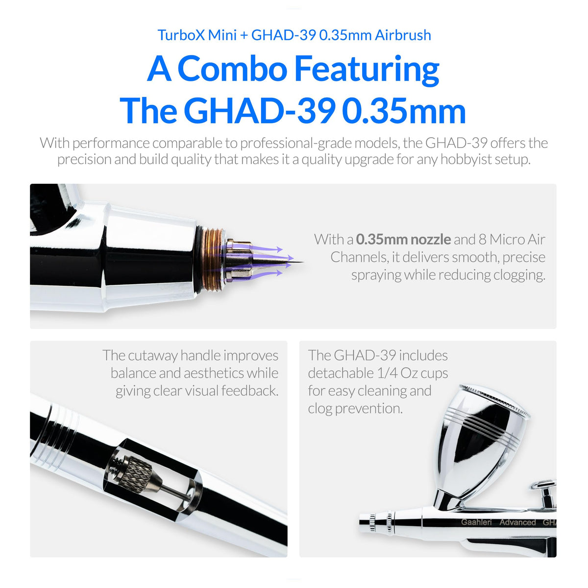 Gaahleri Airbrush Kit, Turbox mini Kit with GHAD-39 0.35mm, Dual-Action Airbrush & Air Compressor with 18 Gear Air Control, Ultra-Quiet, Multi-Scenario, for Painting, Modeling, Cake Decor 🍁 All In One Marketplace Canada