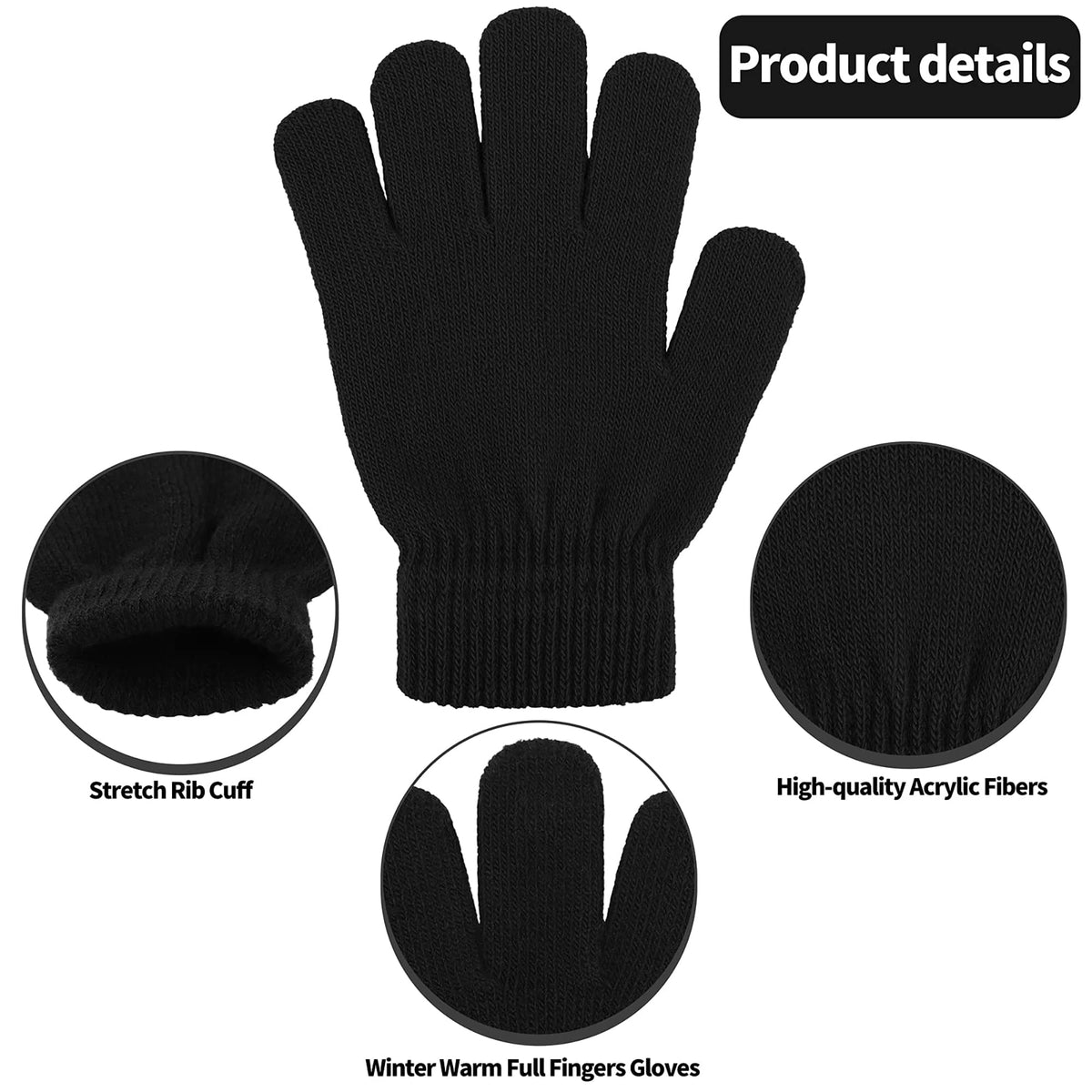 Kid's Winter Magic Gloves,12 Pairs Winter Stretchy Warm Magic Gloves Fit for 6-11 Years Old Boys or Girls Knit Gloves (12 Pairs Black) 🍁 All In One Marketplace Canada